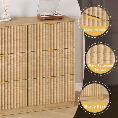 60.3" Wide Fluted 9 Drawer Dresser for Bedroom, Natural