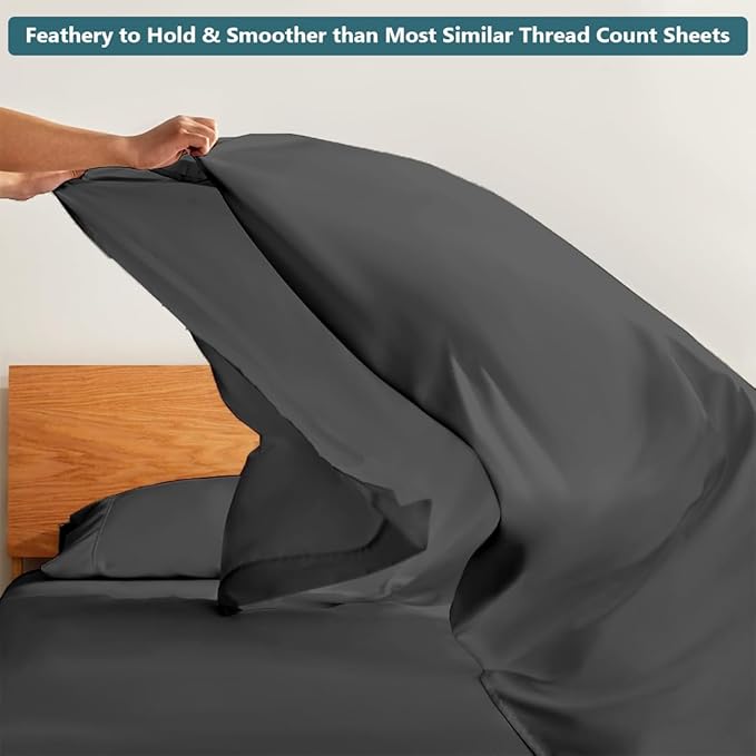 California King Sheet Set - Luxury 338 Thread Count 100% Egyptian Cotton Sateen, Deep Pocket Sheets with All Around Elastic for a, Hotel Quality Bedding Set (Dark Grey Solid)