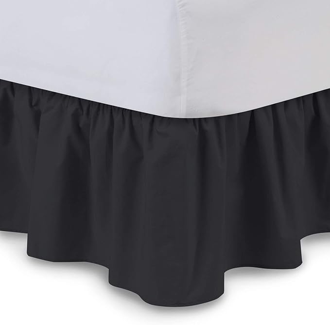 Ruffled Bed Skirt (Twin, Black) 18 Inch Drop Dust Ruffle with Platform, 100% Cotton 600 Thread Count Fabric, Gathered Styling, Available in All Bed Sizes and 23 Colors - Bedskirt