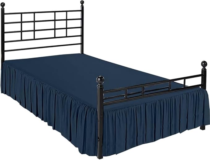 Ruffle Bed Skirt with Split Corners, Microfiber Dust Ruffled for a Perfectly Tailored Bedding Ensemble, Wrinkle and Fade Free, Easy Fit, King Size 16 Inch Drop, Navy Blue