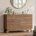 Wodeer 7 Drawer Fluted Dresser for Bedroom, Mid Century Modern Wooden Dresser with 7 Drawers, Dressers & Chests of Drawers with Metal Handle, TV Stand & Storage Organizer for Entryway, Hallway, Walnut
