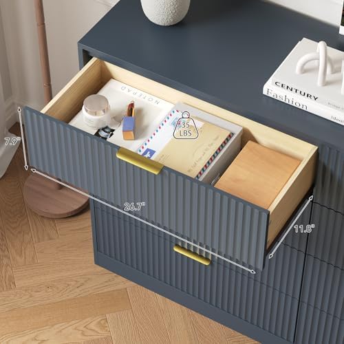 8 Drawer Dresser for Bedroom, Modern Fluted Double Dresser, 55" Wide Chest of Dressers, Mid Century Wooden Beside Table for Closet, Living Room and Entryway, Blue