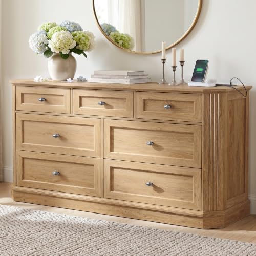 7 Drawers Dresser for Bedroom, 54" Wide Chest of Drawers w/Charging Station