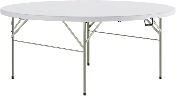 PRO&Family Commercial Round Folding Table, White Top, Powder-Coated Steel Frame, High-Impact Polyethylene Construction, Perfect for Wedding, Party, Shool, Church. (4, 72" Bi-Fold)