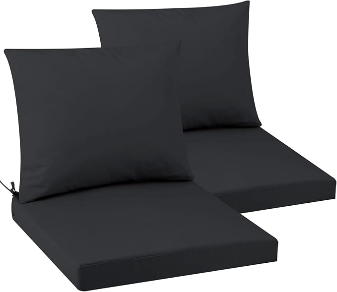 Outdoor Seat Cushion Set 19 x 19 In, Water-Resistant & Fade-Resistan, Patio Furniture Cushions with Removable Cover Deep Seat & Back Cushion with Handle and Adjustable Straps for Chair Sofa,2PC