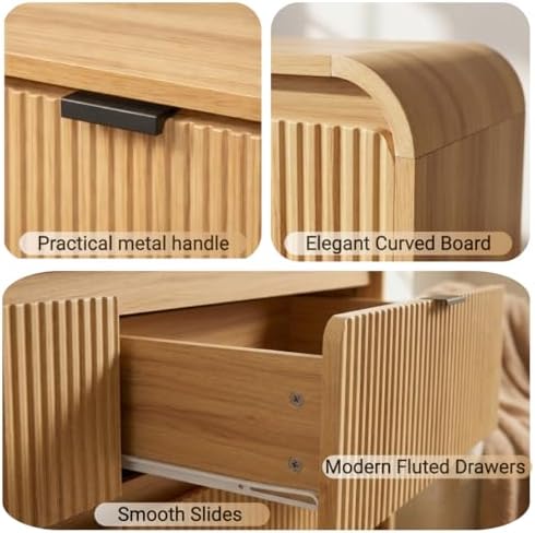 FURSUN Fluted 8 Drawers Dresser for Bedroom, 55" Wide Wooden Dresser with Metal Handle, Curved Profile Design, Modern Storage Organizer for Bedroom, Living Room, Hallway, Natural Oak