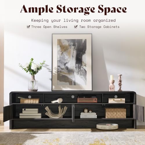 AMERLIFE 70" Modern Curved TV Stand with Storage for TVs Up to 80"