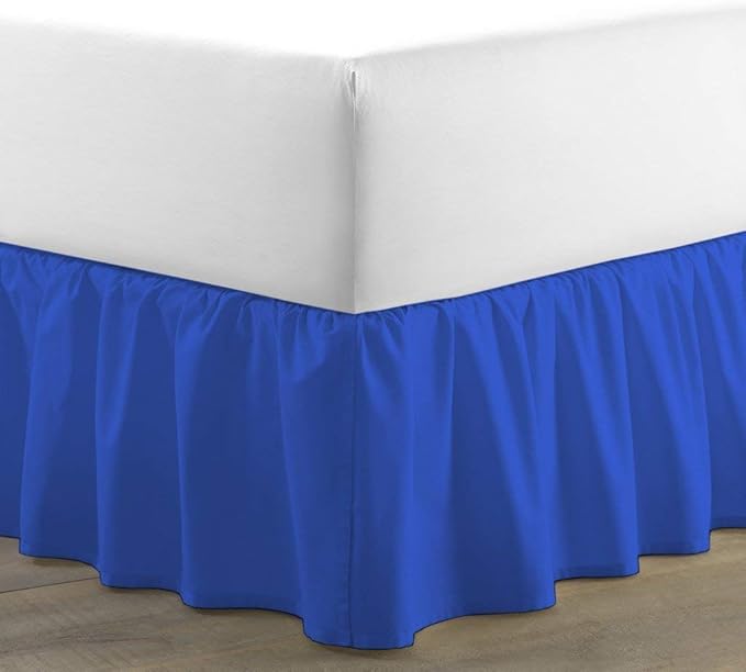 Ruffled Bed Skirt (Olympic Queen, Royal Blue) 18 Inch Drop Dust Ruffle with Platform, 100% Cotton 600 Thread Count Fabric, Gathered Styling, Available in All Bed Sizes and 23 Colors - Bedskirt