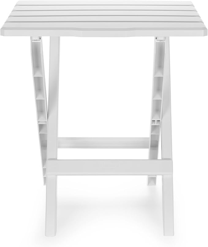 Camco 51695 White Large Adirondack Portable Outdoor Folding Side Table, Perfect for The Beach, Camping, Picnics, Cookouts and More, Weatherproof and Rust Resistant