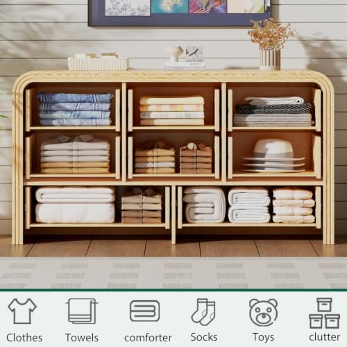 Ieejdn 55.12" Modern Chest of Drawer, 8 Deep Drawers,Clothes Organizer,Large Storage Cabinet for Living Room, Bedroom,Dresser TV Stand, Wood Drawer Organizer for Living Room, Hallway, Oak