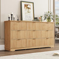 Fluted 9 Drawers Dresser for Bedroom, 63" Wood Dresser w/Power Outlet and Deep Drawers, Wide Chest of Drawers, Modern Closet Dressers for Living Room, Upgraded Version w/Wooden Drawers, Oak