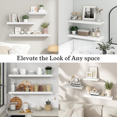 24" White Floating Shelves 12inch Deep Wall Shelf, Set of 2