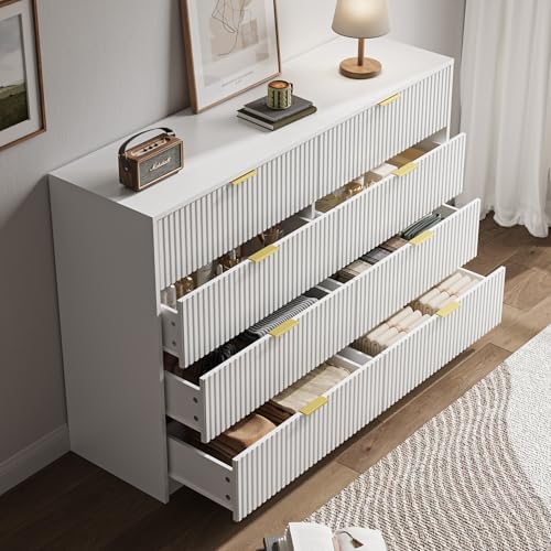 MAISONARIA White Dresser for Bedroom, 8 Drawer Double Dresser, Modern Chest of Drawers for Bedroom, Living Room, Entryway and Closet, 55" L x 15.7" D x 37.4" H