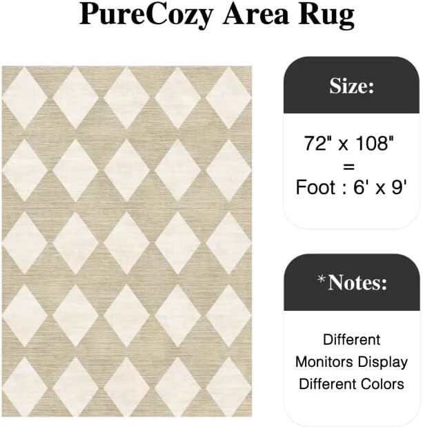 6x9 Checkered Area Rugs for Living Room Beige Machine Washable Large Rug Non-Slip Stain Resistant Low Pile Boho Accent Indoor Throw Carpet for Bedroom Dining Room Classroom