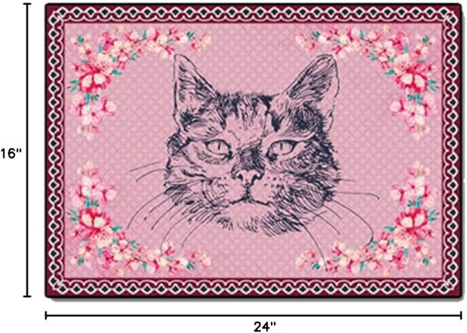 Cartoon Animal Pattern Area Rug Cute Cat Luxury Floral Decor for Carpet Farmhouse Bedroom Living Room Rugs Bathroom Kitchen Runner Mat Indoor Outdoor Non Slip Doormat 1.3' X 2'