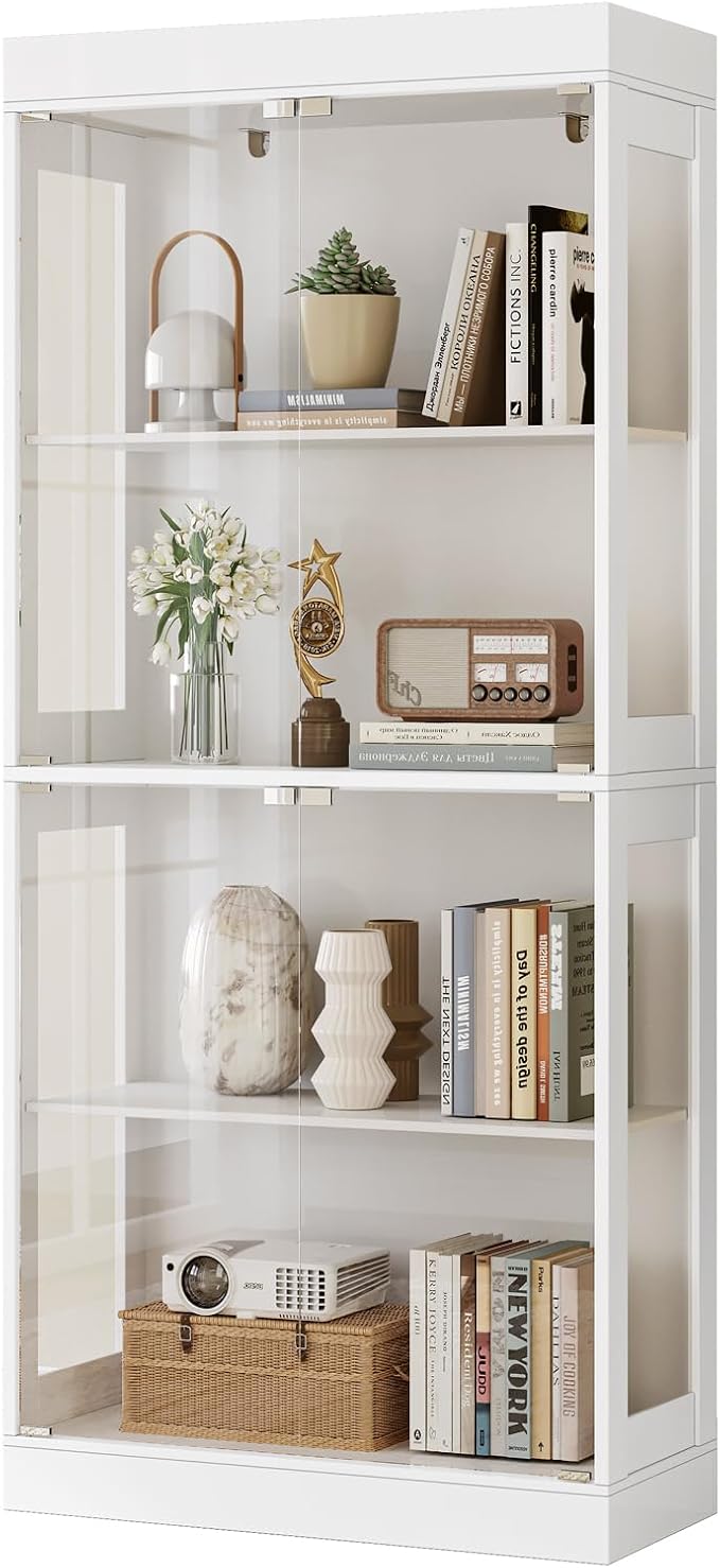 70.1" Display Cabinet with Glass Doors, 4-Tier Curio Cabinet