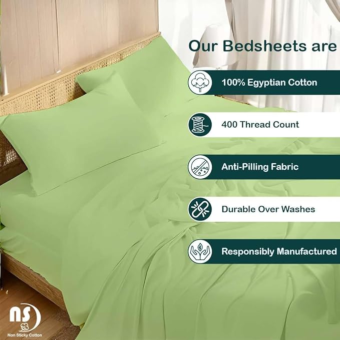 NON Sticky cotton Twin Size Sleeper Sofa Sheets, 4 Piece Egyptian Cotton Bed Sheet Set for Sofa Bed, 8" Deep Pocket for Pull Out Couch Mattress, 39" x 75", Sage Solid, Soft & Breathable