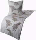 The HomeCentric White Bed Runner, Queen Size 74"x18" Decorative Bed Runner with 2 Matching Pillow Cover, White Linen Bed Scarf in Fern Embroidery & Pearl - Fern Blossom