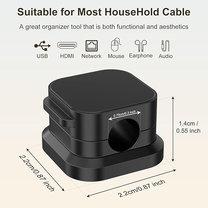 6Pack Magnetic Cable Clips Holder, Cord Organizer for Desk, Strong Adhesive Desk Cable Management for Phone Charger, Computer, Home, Office, Car (Black+White)