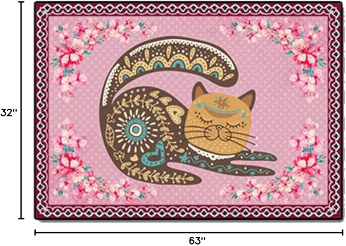 Cartoon Animal Pattern Area Rug Cute Cat Luxury Floral Decor for Carpet Farmhouse Bedroom Living Room Rugs Bathroom Kitchen Runner Mat Indoor Outdoor Non Slip Doormat 2.6' X 5.2'