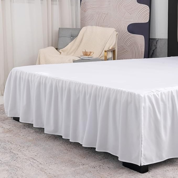 TSUTOMI White Bed Skirt Twin Size Ruffled Bed Skirt with Split Corners, Twin Bed Skirt 12 Inch Drop, Twin Size Bed Skirt White for Ruffled Bed Skirt with Split Corners, Bed Skirt Twin Size