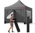 10x10 Heavy Duty Pop Up Canopy with 4 Sidewalls, 550D Commercial Easy Up Canopy Tent, Waterproof Outdoor Party Event Tent with Roller Bag, Grey