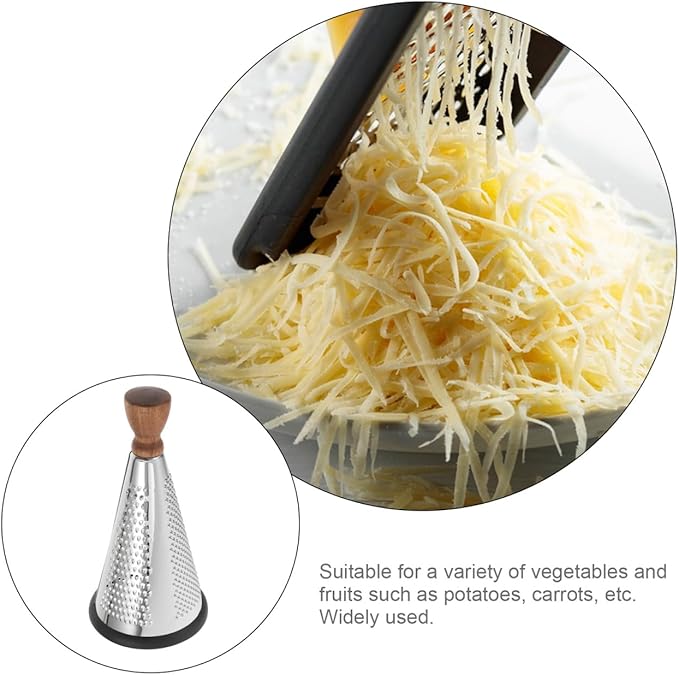 Cabilock Cone Cheese Grater with Wooden Handle, Manual Stainless Steel Tool