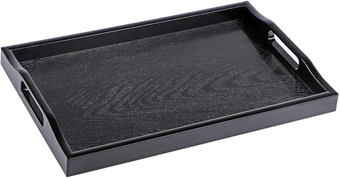 MDLUU Plastic Serving Tray, Ottoman Tray with Cutout Handles, Rectangle Butler Tray for Breakfast in Bed, Coffee Table Decor, Party (Black)
