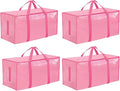 Extra Large Heavy Duty Moving Bags - Waterproof Storage Totes with Reinforced Handles & Zippers, Foldable for College Dorm Essentials, Clothes Storage & Travel (4-Pack Pink)