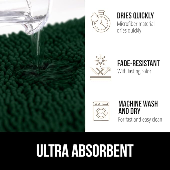 GORILLA GRIP Plush Absorbent Shaggy Chenille Bath Rug Mat for Square Toilet Base with Rubber Backing, Machine Washable Rugs, Soft Microfiber Contour Mats for Toilets, Bathroom Decor, Hunter