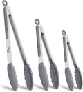 HOTEC Premium Stainless Steel Locking Kitchen Tongs with Silicon Tips, Set of 3-7", 9" and 12" (Grey)