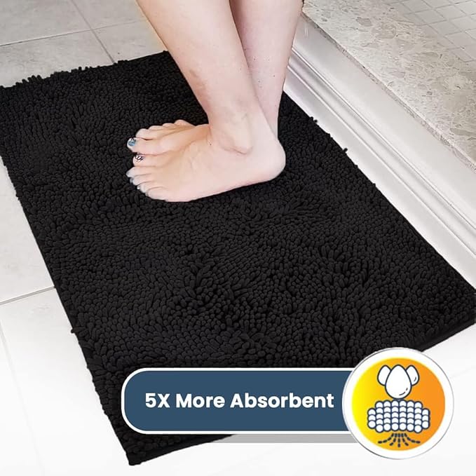 Muddy Mat® AS-SEEN-ON-TV Highly Absorbent Microfiber Door Mat and Pet Rug, Non Slip Thick Washable Area and Bath Mat Soft Chenille for Kitchen Bathroom Bedroom Indoor and Outdoor - Black 6ft x 9ft