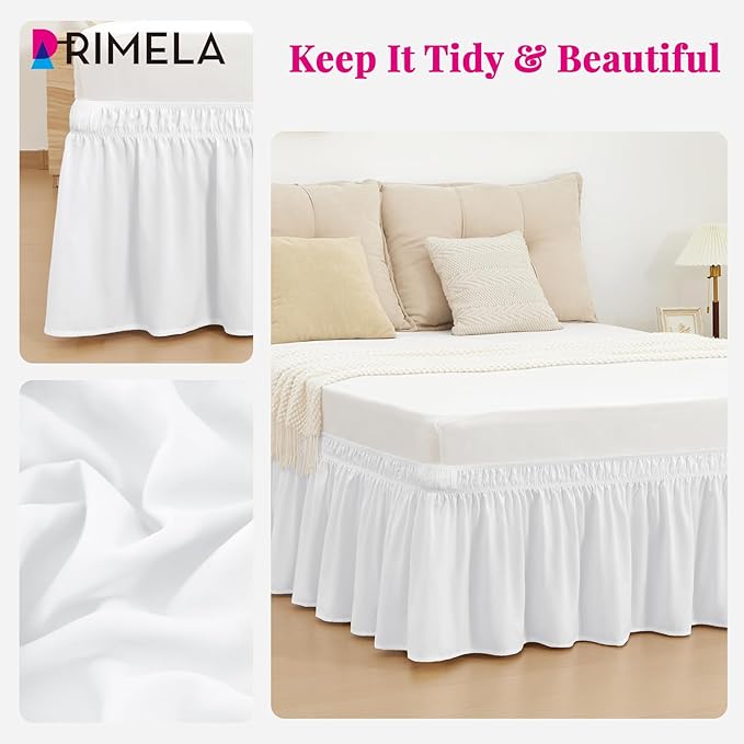 RIMELA Bed Skirt Twin Size Moon White 15 Inch Drop, Wrap Around Elastic Bedskirt, Dust Ruffle for Adjustable Bed Base Soft Durable Fabric Machine Washable Easy to Install Bed Skirts