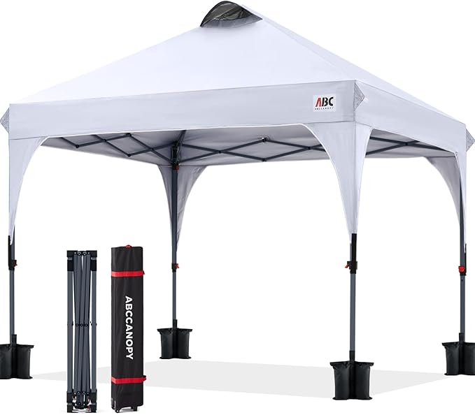 ABCCANOPY Outdoor Pop up Canopy Tent, 8x8 Instant Portable Canopy for Camping, Beach, Backyard,White