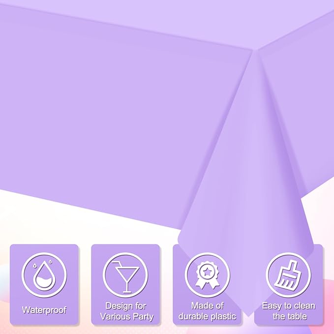 16 Pack Light Purple Plastic Tablecloth for Rectangle Tables, Premium Decorative Lavender Disposable Table Cloths for Parties, Rectangle Party Table Cover for Birthday Wedding Baby Shower, 54x108 Inch