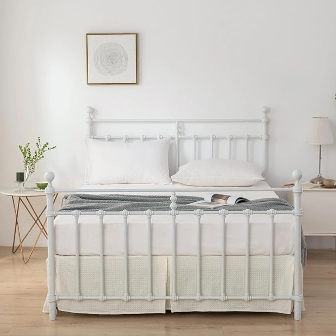 Full Bed Skirt - Bed Skirts 16 Inch Drop with Split Corners, Ivory Pleated Waffle Weave Bed Skirt, Tailored Dust Easy Fit, Machine Washable (16" Full)