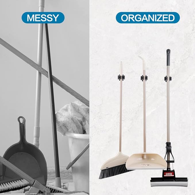 JAMEND CLXP 3PCS Broom and Mop Holder, Heavy Duty Garden Tool Organizer Rack Rake and Shovel Handle, Stainless Steel Mop Hanger. Wall Mounted Utility Rack with Screws, Silver.