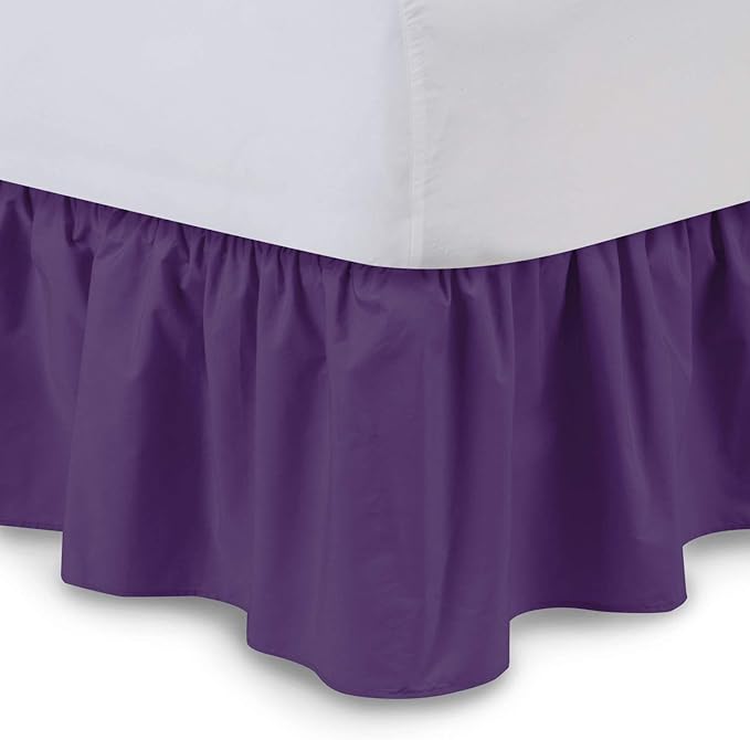 Ruffled Bed Skirt (King, Purple) 18 Inch Drop Dust Ruffle with Platform, 100% Cotton 600 Thread Count Fabric, Gathered Styling, Available in All Bed Sizes and 23 Colors - Bedskirt