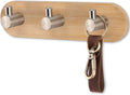 Nekon Bamboo Key Holder for Wall, Wall Mount Key Organizer with 3 Hooks, Decorative Coat Rack for Entryway, Kitchen, Bedroom, Bathroom (Silver Hooks)
