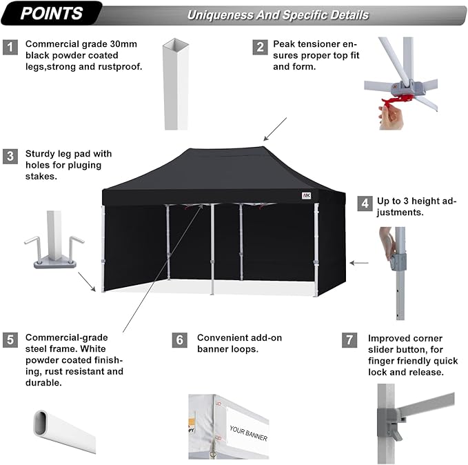 ABCCANOPY Easy Pop Up Canopy Tent with Sidewalls 10X20 Commercial -Series,Black