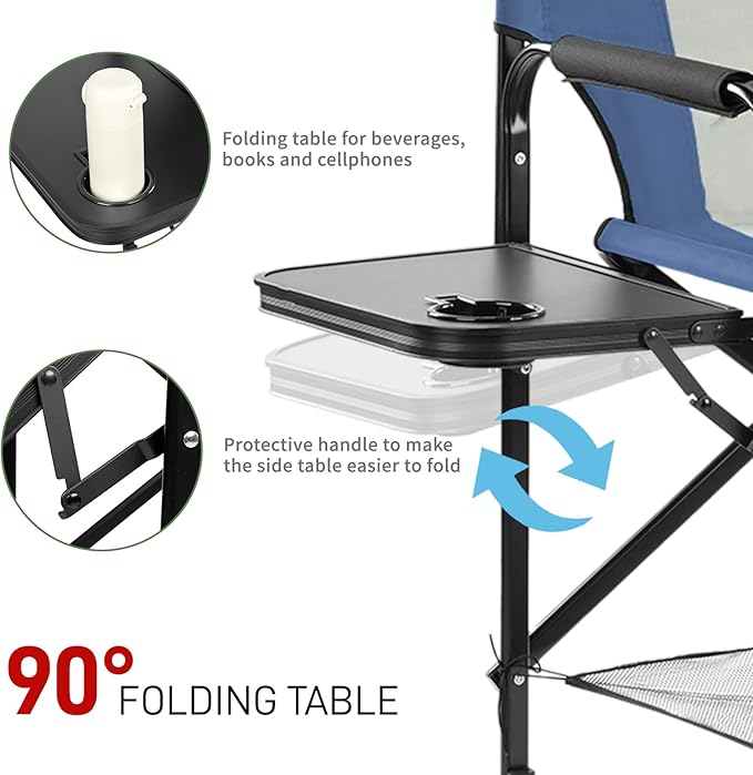Outvita 2 Piece 26" Tall Directors Chair Height Seat Folding with Side Table Storage Bag, Support for 300Lbs Portable Makeup Artist Chair with Bar Height(Blue/Grey)