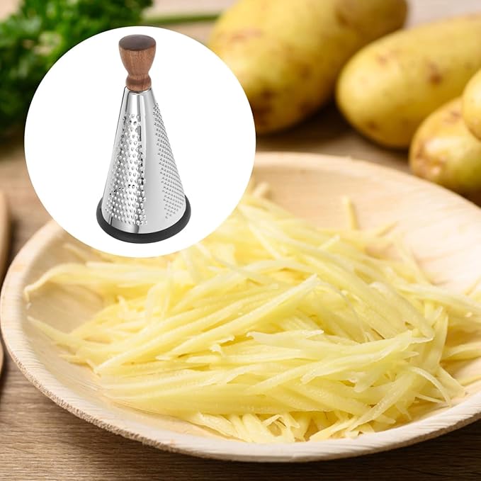 Cabilock Cone Cheese Grater with Wooden Handle, Manual Stainless Steel Tool
