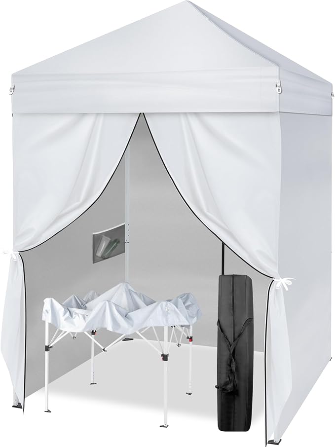 VINGLI 5x5 Pop Up Canopy Tent with Sidewalls, Outdoor Gazebo Canopy Tent, Patio Event Tents Outdoor Event Shelter for Parties (White)