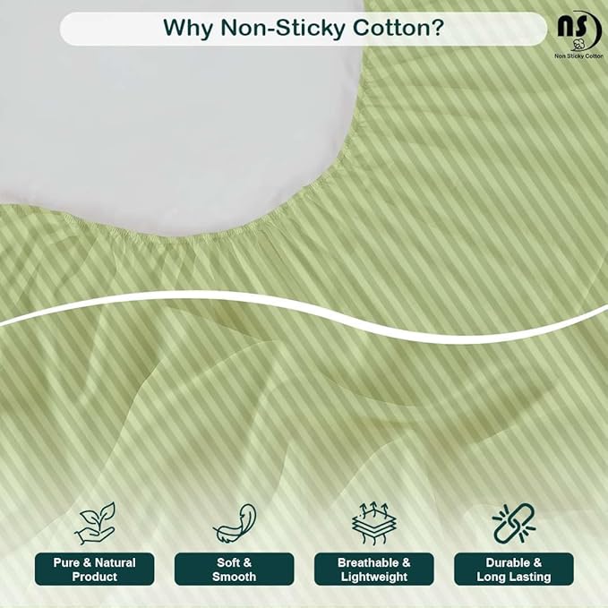 NON Sticky cotton Queen Size Sleeper Sofa Sheets, 4 Piece Egyptian Cotton Bed Sheet Set for Sofa Bed, 6" Deep Pocket Fitted Sheet for Pull Out Couch Mattress, 60" x 75", Sage Stripe, Soft & Breathable