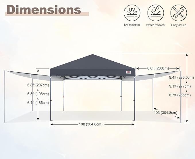 MASTERCANOPY Pop Up 10x10 Canopy Tent with Center Lock, 2 Shelters, 4 Poles, 230 Sq ft of Large Shade Space, for Camping, Picnics & Beach (10'x10',Dark Grey)