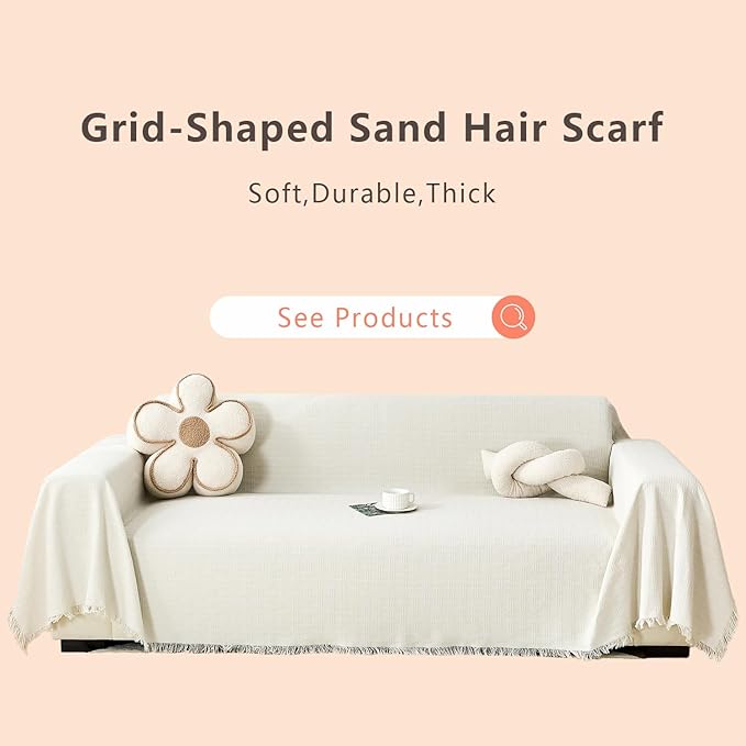 White Couch Cover Blanket Cute Geometrical Jacquard Washable Sofa Cover for Extra Large Furniture for 3 Cushion Sofa L Shaped Sectional Couch Blanket 71"x 134"