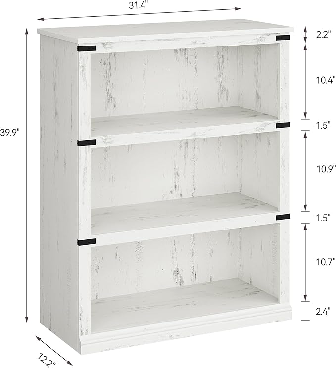 GarveeHome 3 Tier Farmhouse Bookcase, 39.9 in Tall Book Shelf
