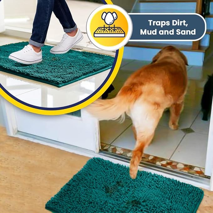 Muddy Mat® Original Dog Door Mat for Muddy Paws, Super Absorbent Microfiber, Non-Slip Washable Pet Rug, Quick Dry Chenille Entryway Carpet, Machine Washable Indoor Outdoor mat, Teal 35"x60"