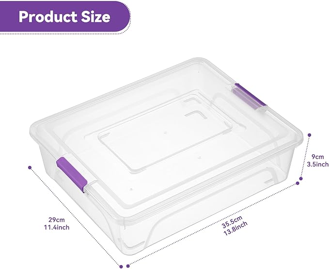 novelinks Clear Plastic Storage Bins with lids, Stackable Storage Containers, Durable Craft Storage Boxes, Organization Containers for Home Office (10 Quart 4 Pack Purple)