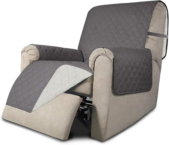 Easy-Going Recliner Sofa Slipcover Reversible Sofa Cover Water Resistant Couch Cover Furniture Protector with Elastic Straps for Pets Kids Children Dog Cat (Recliner, Gray/Ivory)